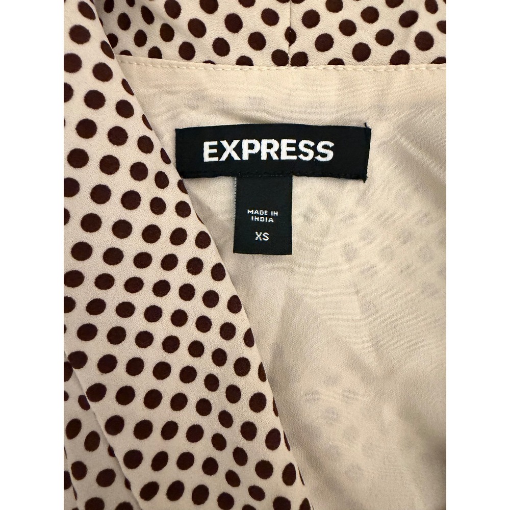 Express Polka Dot Wrap Mini Dress Brown Cream Tiered Ruffle Long Sleeve XS - Picture 6 of 9
